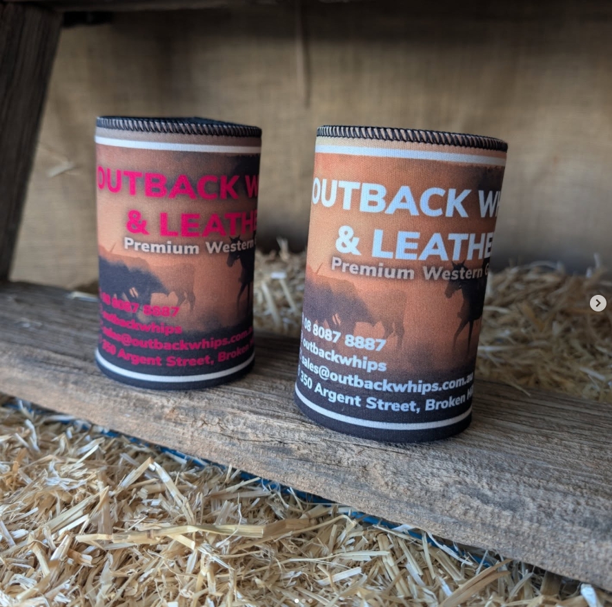 Outback Whips and Leather Stubby Cooler