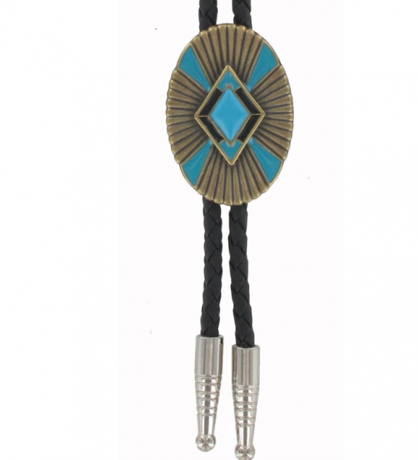 Oval Turquoise Diamond Shape Bolo Tie